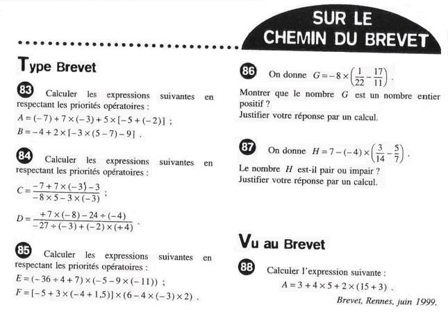 Exercice 9: Les nombres relatifs : Classe de 4ème