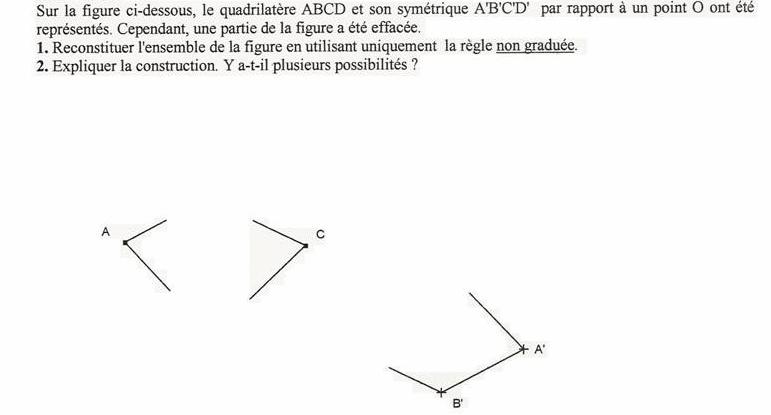 Exercice 11 : Symétrie centrale : Classe de 5ème