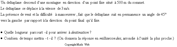 Caclul de la trajectoire d'un deltaplane