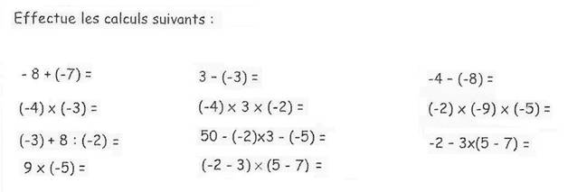 Exercice 12: Les nombres relatifs : Classe de 4ème